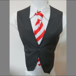 Sz L Gray Pinstripe Slim Axist Mens Poly #102 Suit Vest